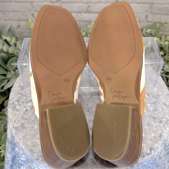 Crown Vintage “Galiena” Tan & White Cow Print Square Toe Mules WMS 6.5M✨VGUC - Picture 7 of 9